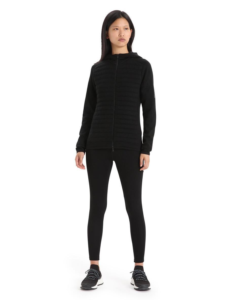 Black Women's Icebreaker ZoneKnit™ Merino Insulated Long Sleeve Zip Hoodie | USA 1670PJJQ